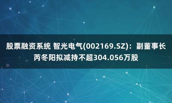 股票融资系统 智光电气(002169.SZ)：副董事长芮冬阳拟减持不超304.056万股